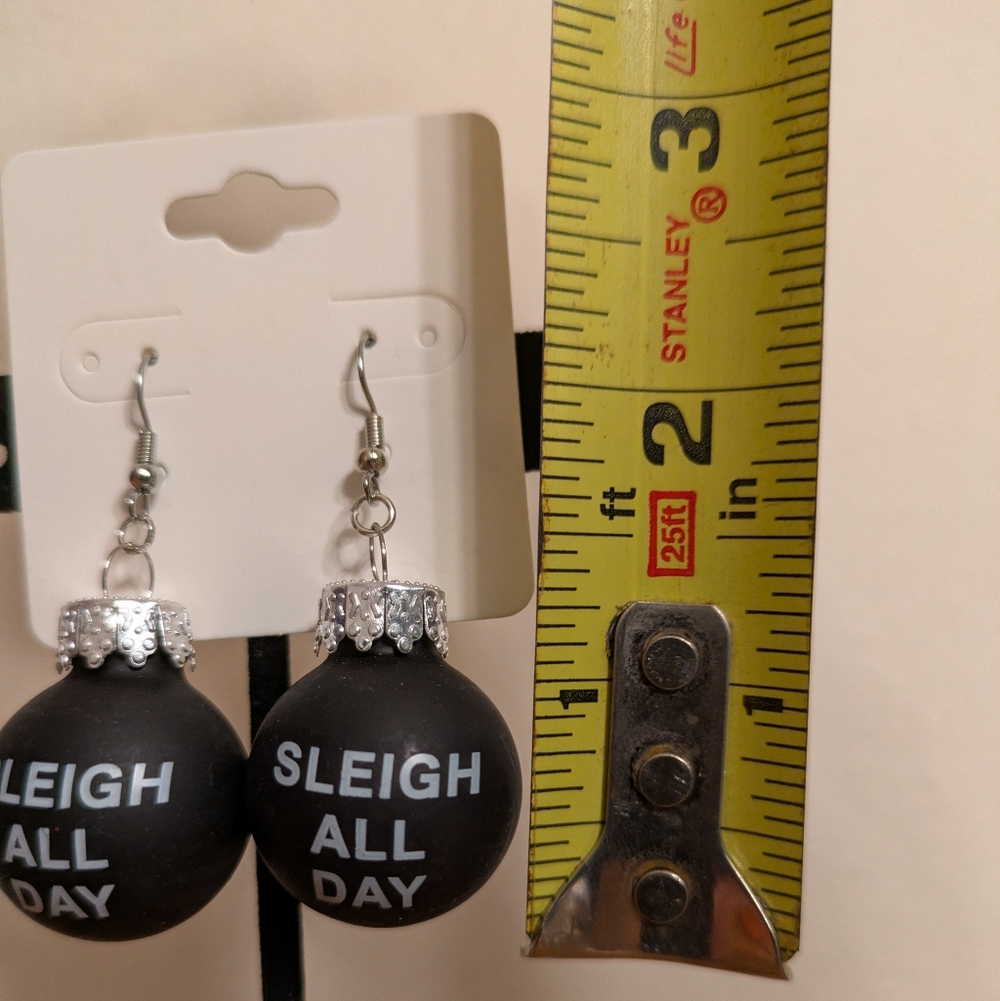 🎄BOGO FREE🎄 Festive Christmas Black Sleigh All Day Ornament Ball Earrings - Picture 2 of 4